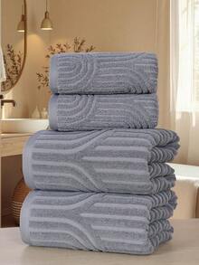 QIBHI 1/2/3pcs Optional Jacquard 100% Pure Cotton Bathroom Towel/Or Bath Towel Jacquard* Fabric Not Thick* Guest Hand Towel/Face Towel/Bath Towel Cotton Terry Absorbent Soft Home Face Towel Or Bath Towel, Home Decor, - Grey - View 4