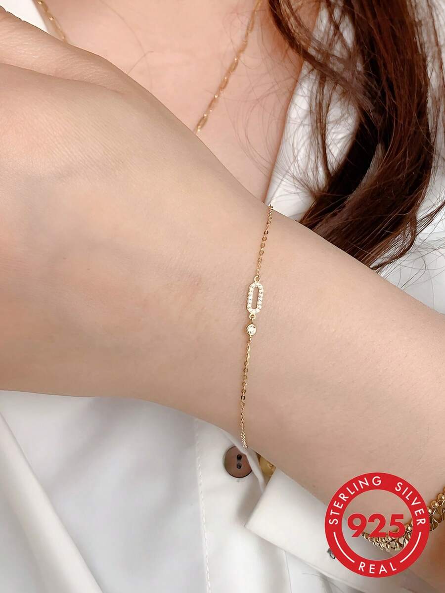 ELSEDES Cubic Zirconia Infinity Symbol Decor Sterling Silver Bracelet - Gold - View 1