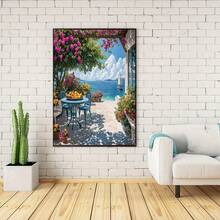 1件装DIY钻石画艺术套装 - 海滨小屋风景图案，圆形钻石马赛克艺术品，适合初学者，家居墙面装饰，独特礼物，不含画框 - 無框 - 查看 10