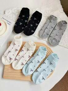 1/4/5/10 Pairs Random Style Women's Bowknot Polka Dot Striped Solid Color Minimalist Lace Short Socks, Soft Comfortable Breathable, Preppy Fashion All Season, Women's Boat Socks Student Socks, Ladies Short Socks, Autumn Socks, Comfortable Breathable, Girls Socks, Adult Socks, Suitable For Home And Travel Use - Multicolor - View 3