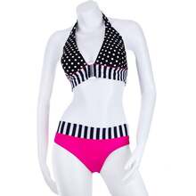Polka Dot Print Fashion Bikini Women's Two-Piece Swimsuit BIKINI - Plum Red - View 7