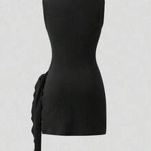 guangzhougaolangshangmao   Nuevo vestido elegante y sexy de primavera/verano para citas, de cuello alto, con hebilla metálica, fruncido y sin mangas, de silueta ajustada para mujeres - Negro01 - Ver 11