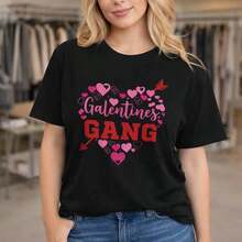 Camiseta Gráfica de Algodón de Manga Corta para Mujer, Estilo Casual, con Estampado de Corazones, Corte Holgado, para el Día de San Valentín, Tallas Variadas - Negro - Ver 12