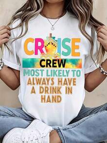 Camiseta de Cuello Redondo Casual de Algodón Puro con Diseño Estampado de Barco Colorido, para Mujeres que Suelen Tener Siempre un Vaso en la Mano.Tela Suave, Cómoda y Elástica, Ideal para Vacaciones, Viajes, Uso Diario en Todas las Temporadas.Ajuste Vacacional, Transpirable y Cómoda. - Blanco - Ver 7