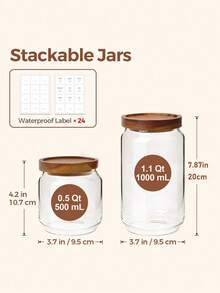 1pc Airtight Glass Storage Jar With Oak Wood Lid, Stackable Design For Organized Pantry And Kitchen Dry Goods - Multicolor - View 6