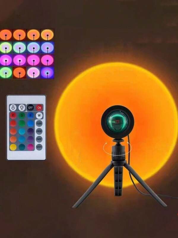 1 Set Of 16 Color LED Sunset Light Projector, With Remote Control Sunset Projection Light Rotating 180 °, Sunset Atmosphere Light, Indoor Festival Decoration Light, Suitable For Bedroom, Room, Home Decoration, Living Room, Festival Decoration, Party