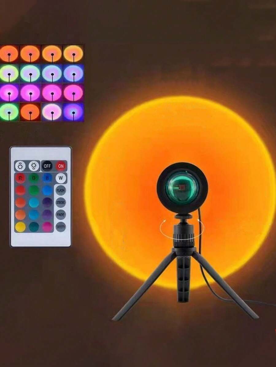 1 Set Of 16 Color LED Sunset Light Projector, With Remote Control Sunset Projection Light Rotating 180 °, Sunset Atmosphere Light, Indoor Festival Decoration Light, Suitable For Bedroom, Room, Home Decoration, Living Room, Festival Decoration, Party