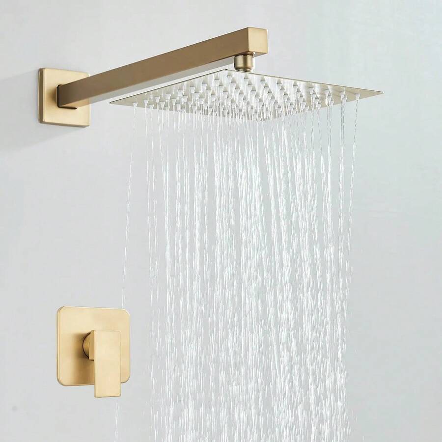 Square Shower Head, Single Lever, Rain Type, High Pressure - Gold - View 1
