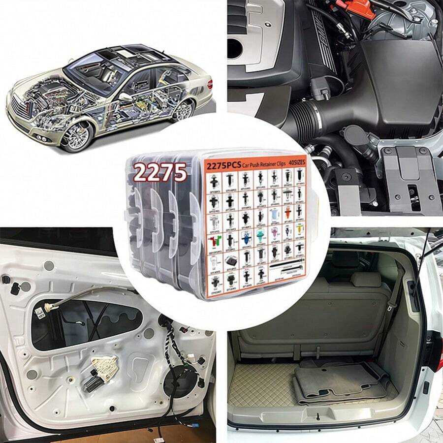 2275件/套通用汽车维修紧固件卡扣套装，盒装收纳，方便携带，配备实用拆卸和安装工具，满足各种车型紧固和安装需求。