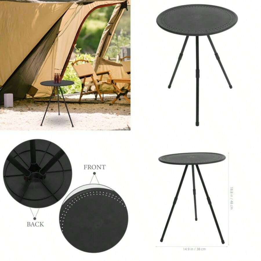 INOOMP Mesa Plegable Portátil Redonda para Camping y Picnic Pequeña Tamaño Ajustable Estructura Estable y Ligera para Exterior Barbacoas y Actividades Al Aire Libre - como en la imagen - Ver 1