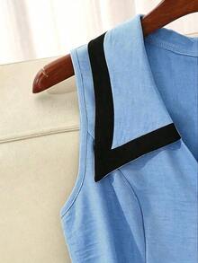 Vestido midi ajustado con botones, cintura ceñida, cuello de solapa, elegante y vintage, en color albaricoque/negro, de tela de calidad, adecuado para primavera/verano y uso diario - Multicolor 5 - Ver 3