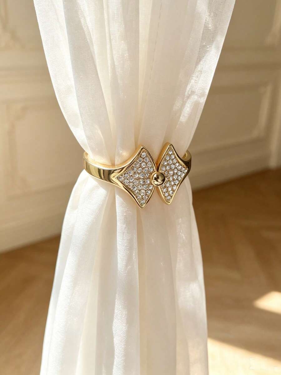 Diamond Decor Curtain Tieback, Gold Metal Spring Curtain Clip, No Drill Curtain Holdback For Bedroom Living Room - Golden Diamond - View 1