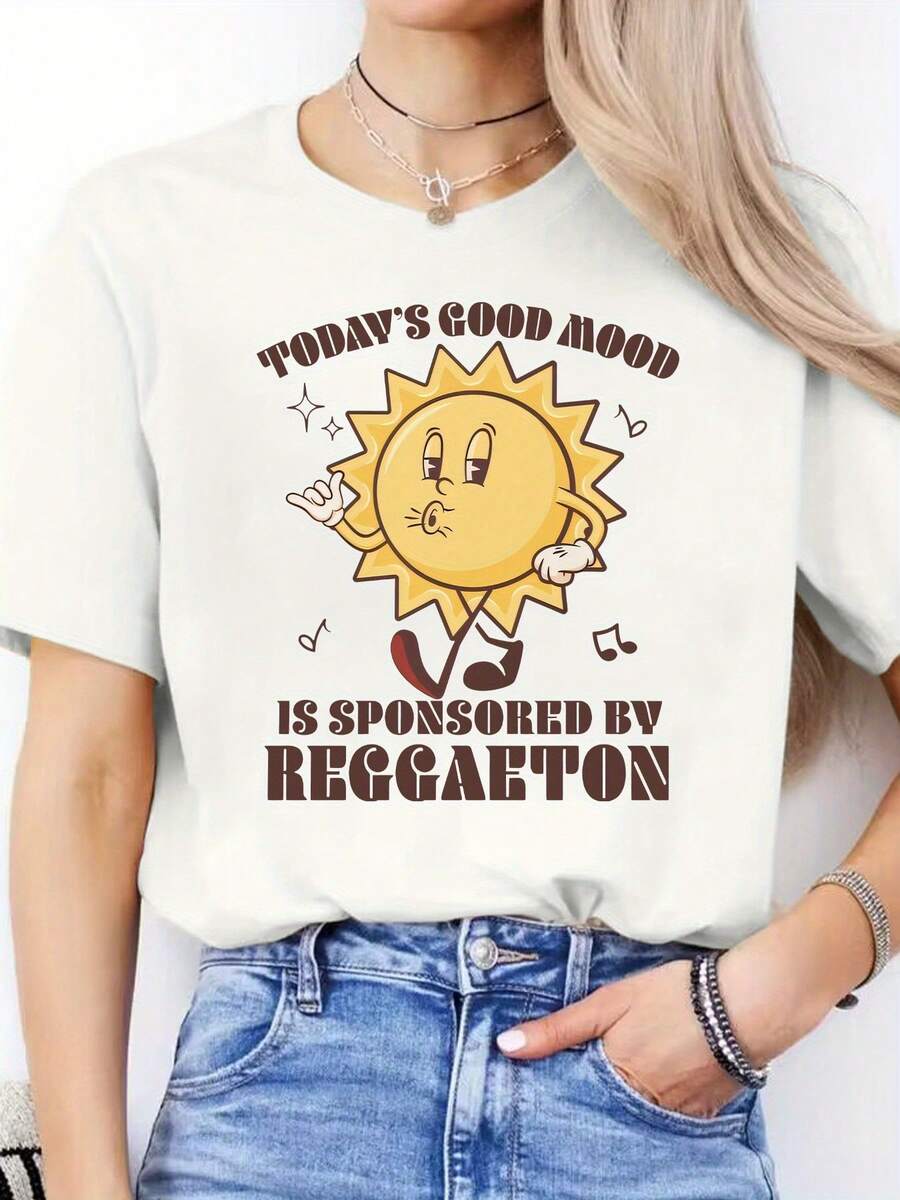 Camiseta casual de manga corta con cuello redondo y estampado de letras para primavera/verano, estilo deportivo para mujer. 1JEB - Blanco - Ver 1