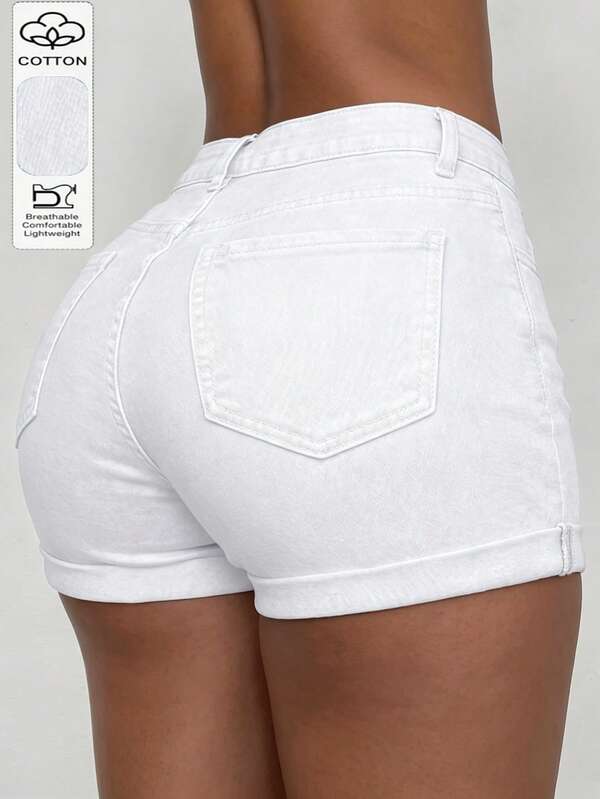 Women's Simple Basic Casual White Denim Shorts Hot Pants