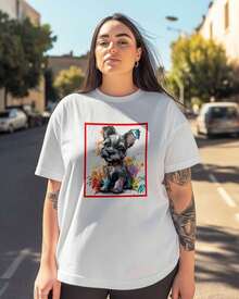 Camisetas para Mujer de Manga Corta, Cuello Redondo de Algodón, con Estampado de Perro o Cachorro, Borde Rojo, Camisetas Básicas Casuales, Tallas XS-5XL, Blanco 5XL - Blanco - Ver 3