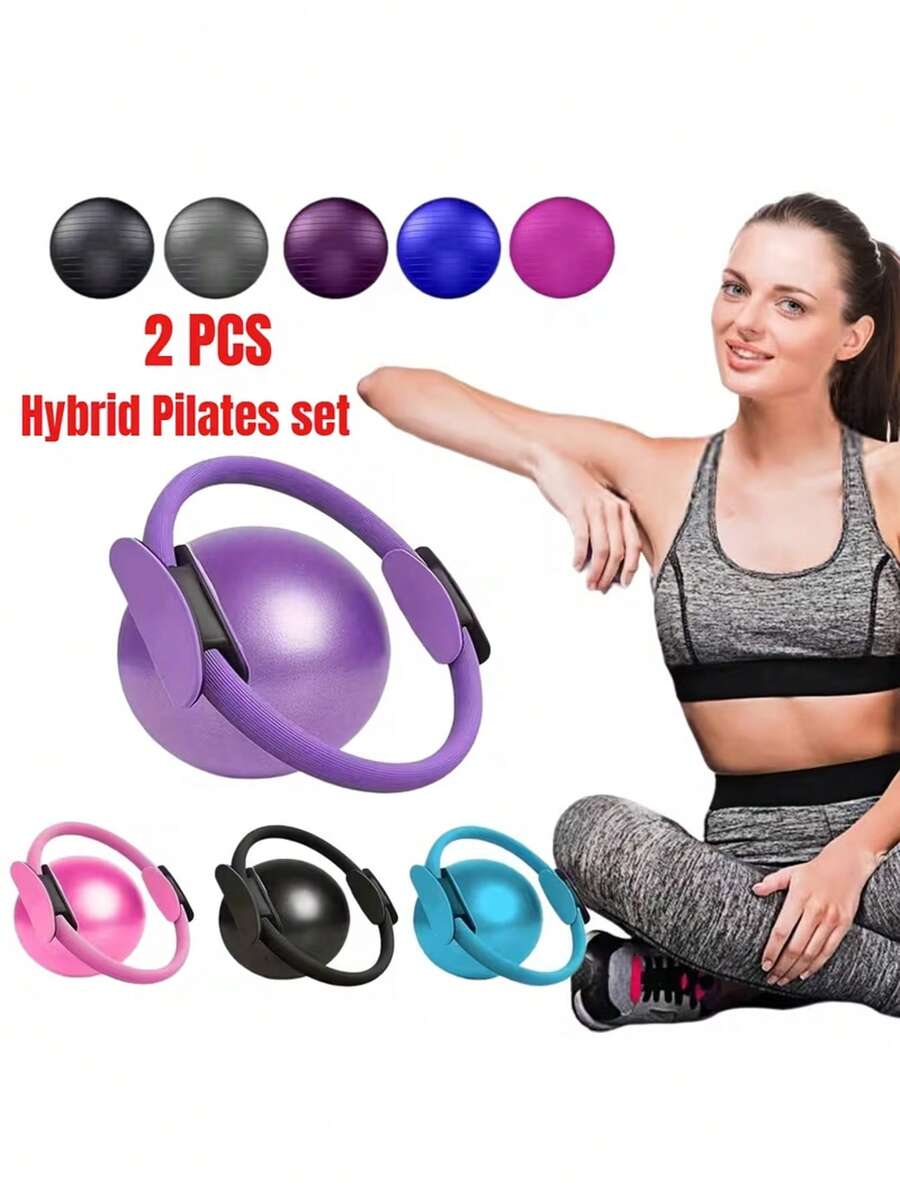2pcs/Set Mixed Yoga Set, Soft Pilates Ball 9 Inch, Essential Pilates Set (Unisex), Ideal Mini Exercise Ball For Knee Squeeze Workouts, Suitable For Yoga, Core Training, Fitness, Abdominal Exercises - Multicolor - View 1