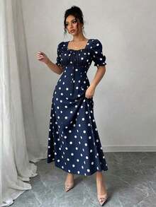 Vestido cuadrado con cuello elegante y estampado floral para mujer, con volantes, mangas con volantes, adecuado para primavera, verano y otoño, vestido corto - Multicolor 6 - Ver 5