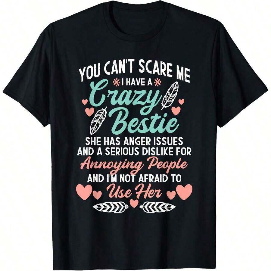 1 Piece Besties Cute Bestie Best Friend Hip Besties T-Shirt For All Seasons, 100% Cotton, One-Sided Print, Round Neck, Short Sleeve, Unisex, Base Layer, 180g, 100% Cotton, Designs Are Printed. Unisex. - 顏色 7 - 查看 1