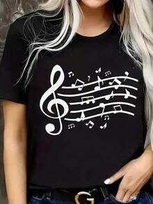Camiseta unisex de manga corta, MusicalCamisetaInformalComodidadAjusteMujeresMúsicaNota&AgudosClaveImprimirCamisetaNegroConBlancoMusicalLavableVersátilInformalVestimentaMúsicaAmantesMujeresTee-SuaveTranspirableCamisetaInformalSueltoAjustePlayeras de veranohombre, , , Dazymujer,romwehombres, bohochic,maestrasregalos,camisetaparaconjuntos de mujercon curvasparamu,y2k, - Negro - Ver 6