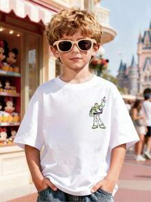 Disney Summer Boys' "Toy Story" T-Shirt - Kids' Printed Tee Featuring Woody, Buzz Lightyear, And Mr. Potato Head - Casual, Everyday, And Vacation Short-Sleeve Top - White - View 2