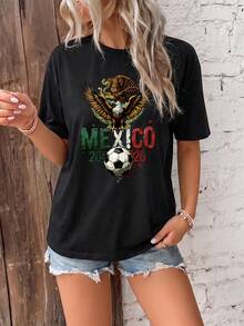 Playera "México 2026 Copa Mundial Selección" para Mujer - Diseño Deportivo Casual - Negro - Ver 1