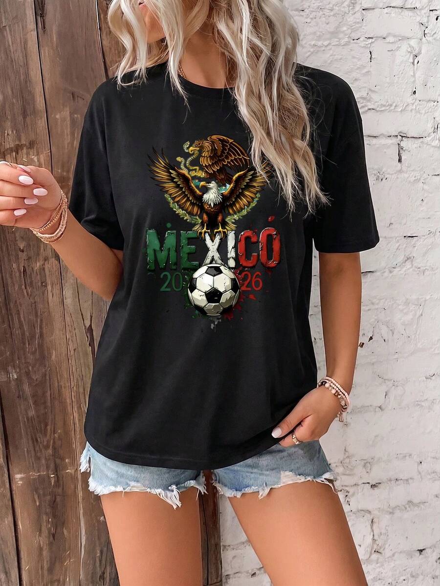 Playera "México 2026 Copa Mundial Selección" para Mujer - Diseño Deportivo Casual - Negro - Ver 1