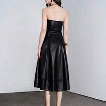 guangzhougaolangshangmao  Vestido tubo ajustado de unicolor con cinturón de metal en la cintura y silueta de línea A para mujer - Negro01 - Ver 3