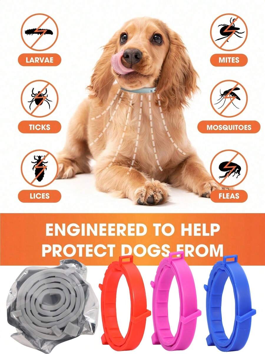 Collar natural de prevención de pulgas y garrapatas, adecuado para perros medianos a grandes, impermeable, suave y cómodo, ajustable, proporciona 8 meses de protección