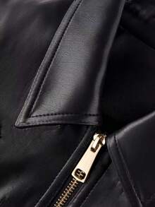 Women's Fashion Square Shoulder Pocket Zipper Jacket, Versatile Black - Black - View 6