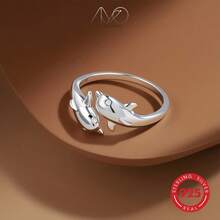 1pc 925 Silver Ocean Dolphin Open Ring For Women, Suitable For Vacation, Party, Daily Gathering, Holiday, Gift For Friends And Family, Holiday Gift, Gift Box - Silver - View 8