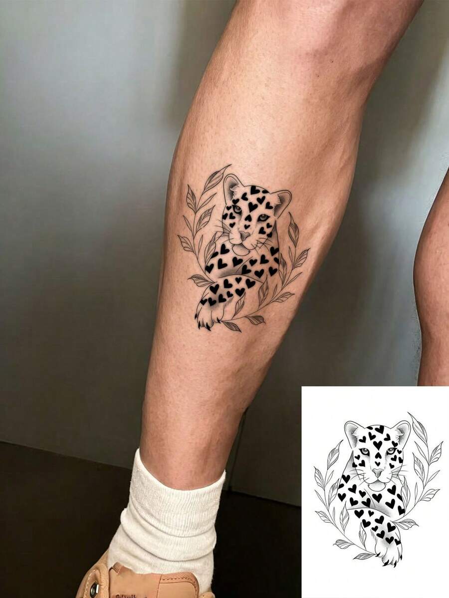 Men's Temporary Tattoo , 1 Sheet Cyberpunk Dark Series Black Heart & Tiger Small Pattern, Realistic & Customizable Tattoo Stickers, Perfect For Men's Fingers & Behind The Ear, Daily Wear Parties Festivals Music Festivals Themed Parties Concerts - Black - View 1