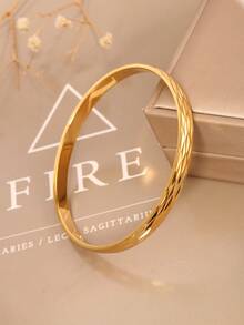 1 Set 18K Gold Plated Stainless Steel Diamond-Shaped Carved Bracelet And Ring Set, Hypoallergenic Non-Fading Waterproof Anti-Scratch Anti-Oxidation Jewelry, Suitable For Daily Commute, Dating, Banquet, Party, Workplace, Stackable Wear - Diamond-patterned Bracelet and Ring Set - View 10