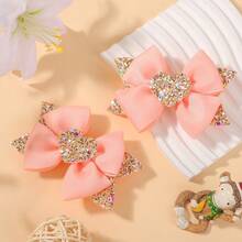 2pcs Shiny Heart-Shaped Sequined Bow Hairpin, Cute Valentine'S Day Hairpin, Hair Accessory, Surprise Accessory - Multicolor - View 9
