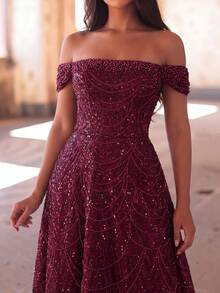 Faeriesty Đầm dạ hội lộng lẫy, sang trọng, hở vai, đính sequin lấp lánh - Đầm maxi dáng đuôi cá có đuôi dài, được trang trí cầu kỳ, phù hợp cho các buổi dạ tiệc thảm đỏ, đám cưới sang trọng, tiệc tối trang trọng và các bữa tiệc thời trang theo chủ đề dưới nước. - Màu Đỏ Sâu - Xem 4