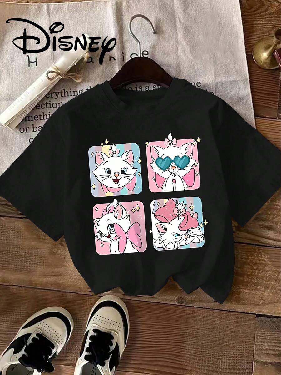 Disney Licensed, Best-Selling Women's Print: Minnie Mouse Head, Diamond Sparkle, Bow, Fashionable And Cute Printed Short-Sleeved Crew Neck T-Shirt. Crew Neck, Casual, Comfortable, Stylish, And Versatile, Suitable For Spring, Summer, And Autumn. Optimistic Design, Elastic Fabric. - màu đen - Xem 1