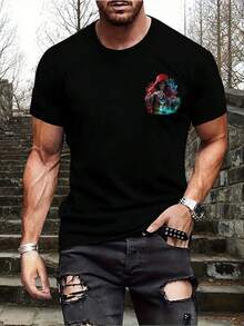 Camiseta de manga corta para hombre de talla grande con diseño de calavera y llama - Color Mezclado 2 - Ver 9