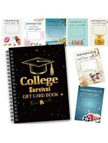 1 Pc University Student Survival Gift Card Album - Spiral Bound Card Holder Notebook, Suitable For Graduation Gift, Designed With Diploma Certificate And Balloon Patterns - A - View 5