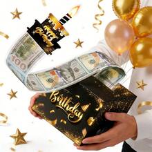 Happy Birthday Black & Gold Deluxe Surprise Gift Box, Includes 30 Transparent Bags, Pull-Out Cash Gift Box, Fun Birthday Surprise Gift Suitable For All Ages - View 3