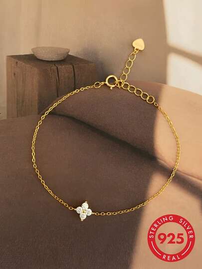 ELSEDES 1 chiếc Vòng tay bạc S925 thiết kế hình cỏ bốn lá thời trang, thích hợp làm trang phục hàng ngày cho phụ nữ và làm quà tặng tiệc cưới, đính hôn, trang sức cô dâu, ngày lễ tình nhân