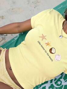 Blusa de verano con estampado de flores, top casual para mujer, camiseta gráfica, ropa de verano, top de playa para mujer, conjunto de playa, camiseta de playa, camiseta de mujer, regalo para la hermana, top Y2K - Multicolor 4 - Ver 1