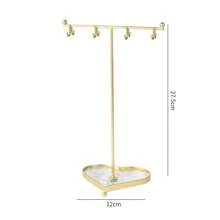 1pc Necklace Bracelet Earring Ring Bangle Jewelry Display Stand, Gold Metal Jewelry Rack With 8 Hooks And Acrylic Base, Suitable For Jewelry Store Display And Home Daily Storage - Gold - View 6