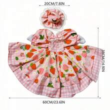 春夏用ポーチガチョウ衣装 ストロベリープリント レーストリムドレス サンハットセット 屋外庭芝生ガーデン装飾 - ピンク - チェックする 7
