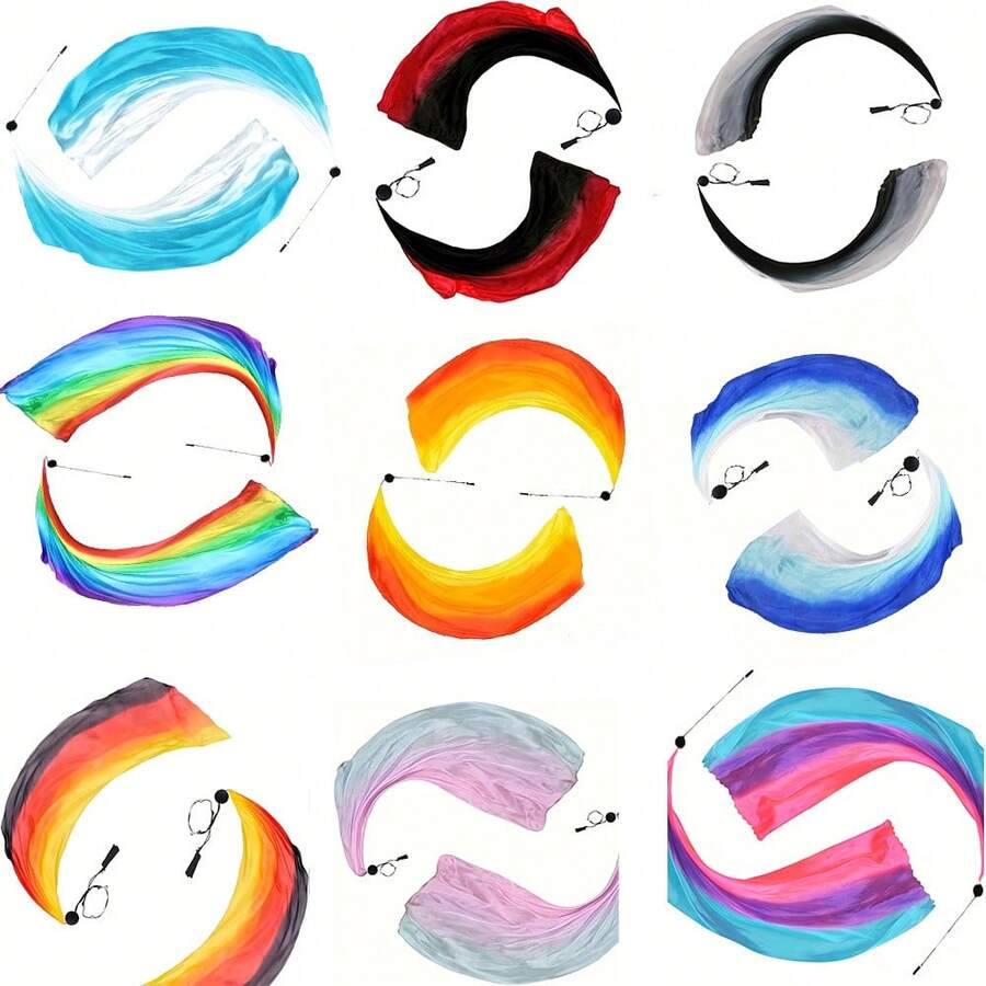2pcs Dance Silk Veil Poi, Belly Dance Colorful Veil Poi, Silk Poi Throwing Balls, Silk Belly Dance Ball, Silk Veil With Poi Ball, Suitable For Dance Performances And Practice