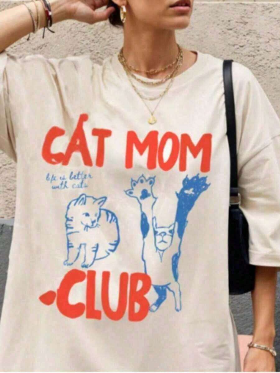 2026 New Cotton-shirt1 pieza de camiseta de mujer con estampado Cute Club (1 pieza) 180g 30% algodón 6% poliéster, corte holgado, manga corta, perfecta para amantes de los gatos y salidas lindas - Unisex, corte holgado, cómoda, estilo vintage urbano - Camiseta de algodón 210g% algodón, todos los diseños están impresos. Unisexo. - Blanco - Ver 1