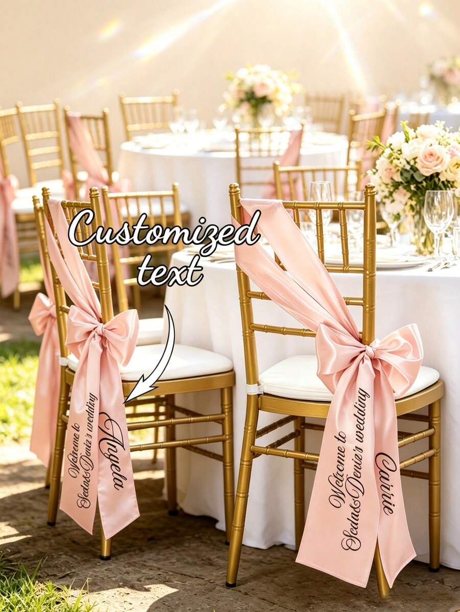 Custom Wedding Chair Sash With Names, Elegant Satin Bow Chair Ribbon For Wedding Ceremony, Bridal Shower & Anniversary Party Decor - Multicolor - View 1