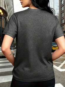 La salvajedad y la delicadeza coexisten, camiseta de mujer de manga corta con estampado de globos en forma de corazón en negro y estampado de leopardo, de moda, cuello redondo simple, casual y versátil, adecuada para viajes de ocio y otras actividades 13419 Transpirable y cómoda. - Figura predeterminada 3 - Ver 3