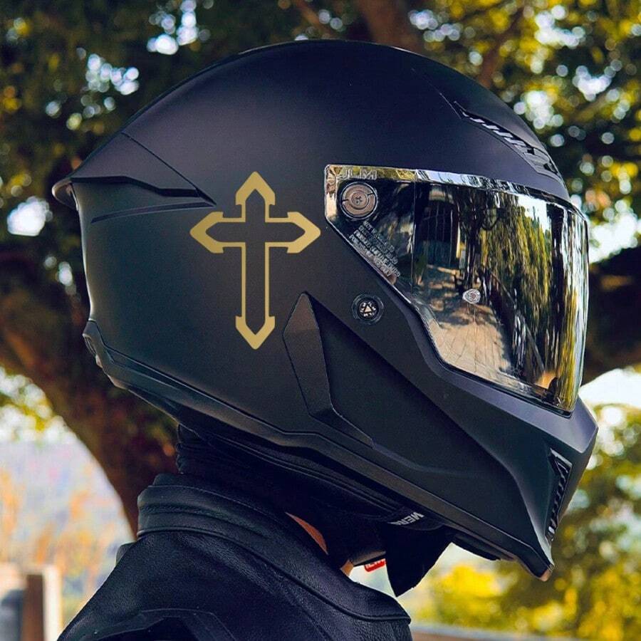 1 pieza Pegatina de motocicleta con patrón de cruz, resistente al agua y protegida contra el sol. Adecuada para paneles laterales de motocicletas, cascos de motocicletas, ventanas triangulares de automóviles, pegatinas decorativas creativas para el Body - cruz - Ver 1