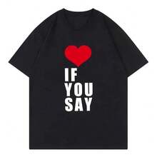 Playera de mujer de algodón cuello redondo manga corta verano casual corazón rojo frase  viral en México - Negro - Ver 6