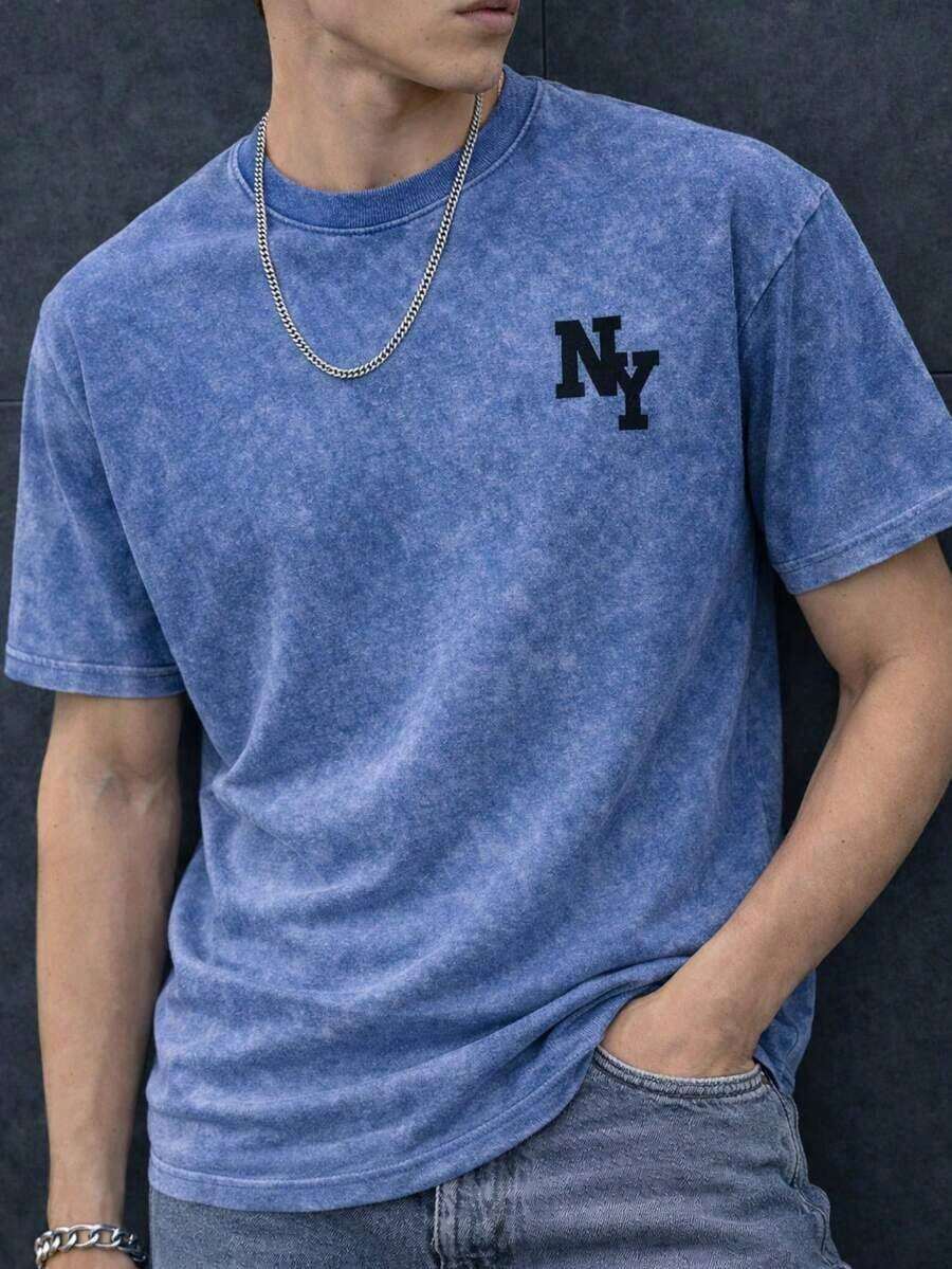 "NY" Short Sleeve T-Shirt, Casual Summer Crew Neck, 100% Cotton. Men's Clothing. "NY" Letter Print T-Shirt For Men, Summer Clothing, Men's Fashion, Cool And Lightweight Design. Immediate Delivery, National Shipping, Made In Mexico. Available In Different Colors. - 礦物洗車液 - 查看 1