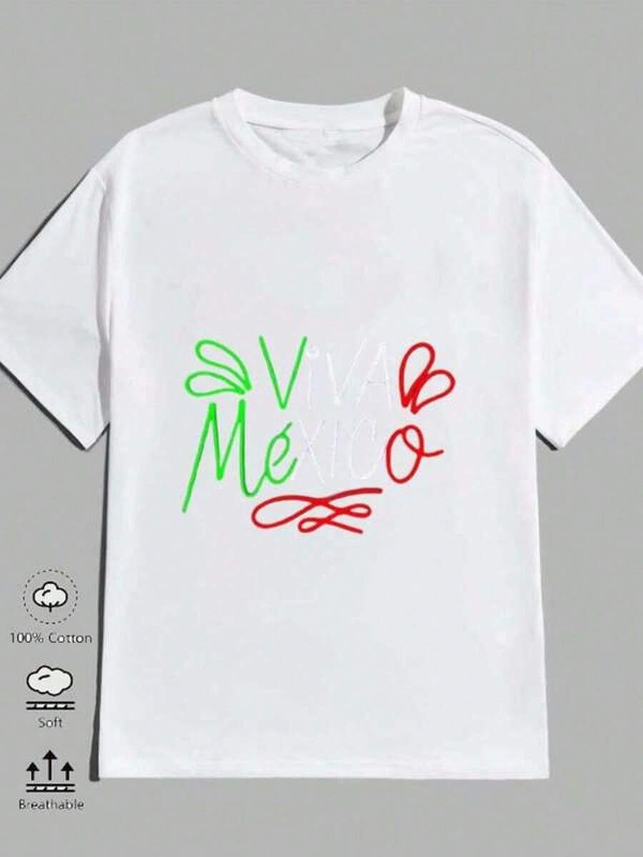 1pc playeras de hombre camisas para hombre playeras de algodón para hombre pantalones hombre Viva México 180g camiseta negra y blanca de algodón patrón de estampado mexicano estampado de algodón de alta calidad cuello redondo corte básico holgado hombres y mujeres transpirable versátil lavable a máquina cómoda talla S ~ 3XL diaria casual deportes imprescindible para el verano - Negro - Ver 1